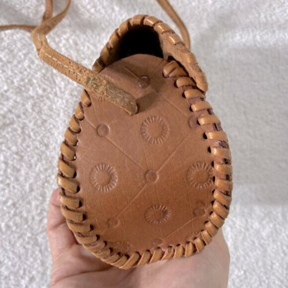 Vintage Handmade Tan Brown Tooled Leather Crossbody Bag Shoulder Bag Purse - Picture 7 of 16